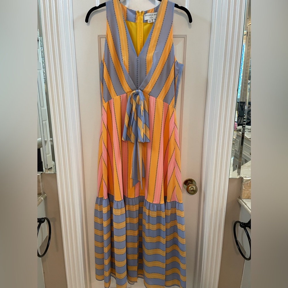 Sachin & Babi Striped Tie-Front Maxi Dress in Orange, Pink & Blue